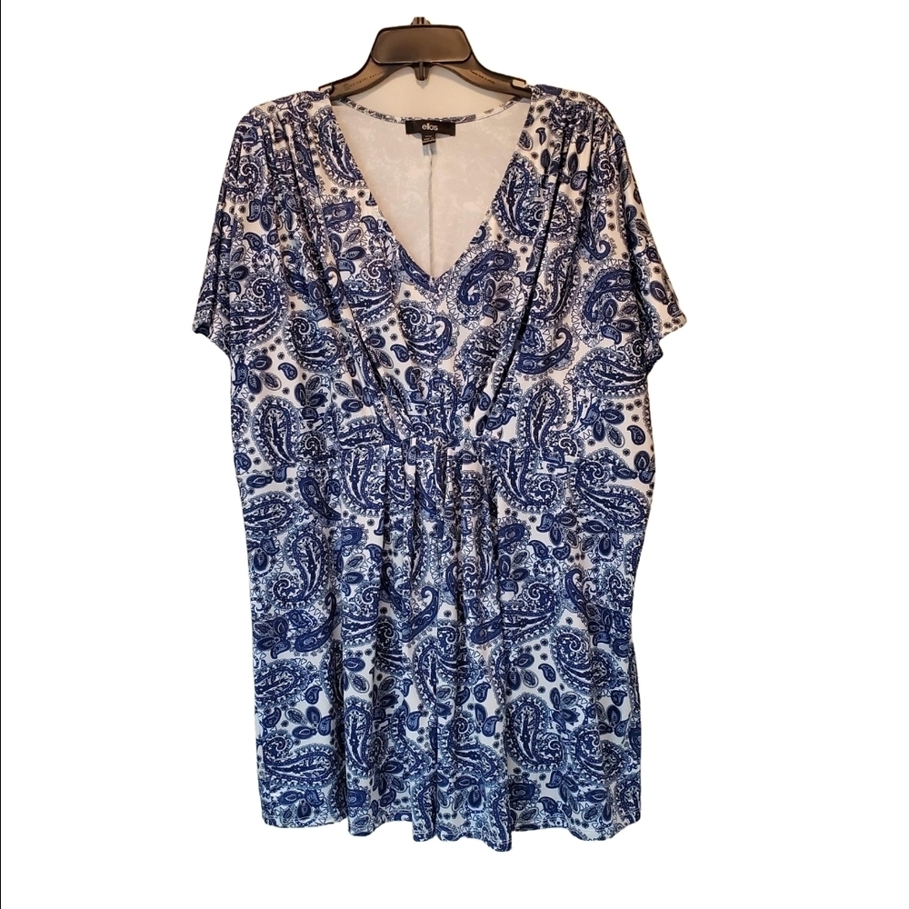 Ellos Chic Blue and White Paisley Plus Size Top 22/24